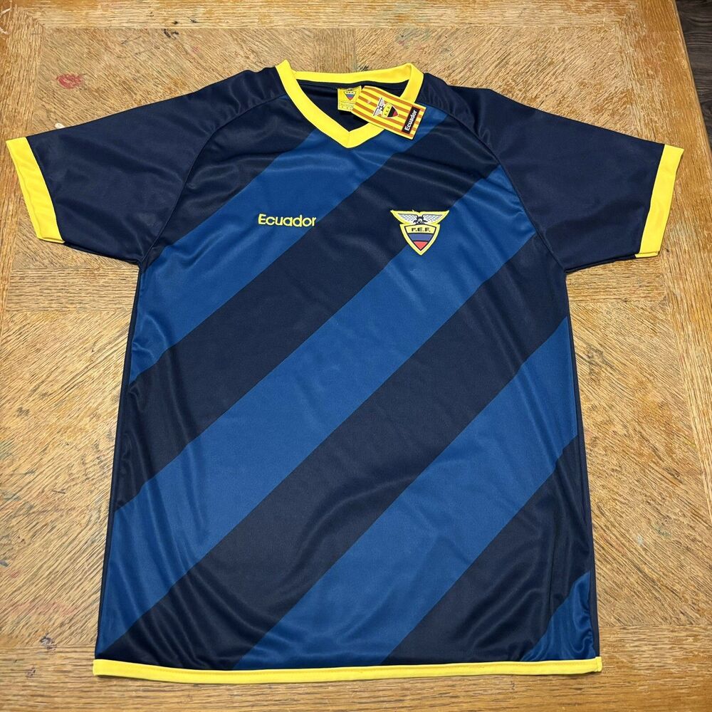 NWT F.E.F. Ecuador International Soccer Team  jersey Mens Sz Large Yellow Blue